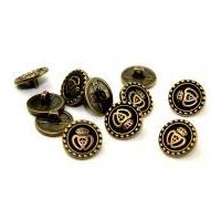 Dill Round Metal Double Heart Buttons Antique Gold