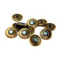 Dill Round Metal Vintage Style Buttons Antique Gold/Navy Blue