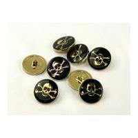 Dill Round Skull & Crossbone Shank Buttons 25mm Black/Gold