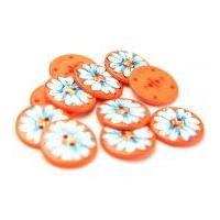 Dill Bright Flower Print Buttons 34mm Orange