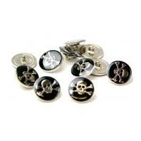 Dill Round Skull & Crossbone Shank Buttons 25mm Black/Silver
