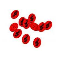 Dill Treble Clef Musical Note Oval Buttons 25mm Red