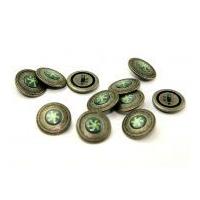 Dill Round Metal Vintage Style Buttons Antique Silver/Green