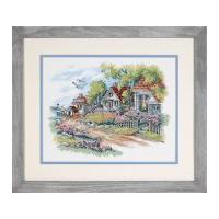 dimensions stamped cross stitch kit cottages by the sea