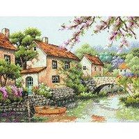 dimensions village canal counted cross stitch kit 70 35330