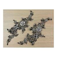 Diamante Crystal Couture Bridal Lace Appliques 24cm x 90mm Black/Silver