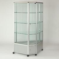 Display Cabinets with Two-Third Lockable Storage Cupboard Blue