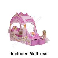 Disney Princess Carriage Toddler Bed with Storage + Mattress
