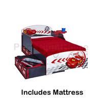 Disney Cars Junior Toddler Bed with Storage and Shelf + Fully Sprung Mattress