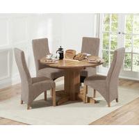 dijon 120cm solid oak round extending dining table with henbury fabric ...