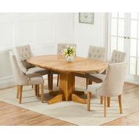 dijon 120cm solid oak round extending dining table with prague fabric  ...