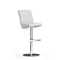 Diaz White Bar Stool In Faux Leather With Stainless Steel Base