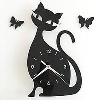 Diy Mirror Wall Clock Bedroom Special Living Room Mute Wall Clock Cartoon Cute Black Cat Wall Stickers Clock