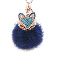 Diamond Fox Head Rabbit Fur Ball Alloy Key Ring Fashion Bags Ornaments