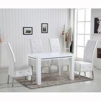 Diamante High Gloss Small Dining Table With 4 Asam White Chairs