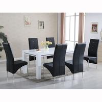Diamante High Gloss Dining Table With 6 Vesta Black Chairs