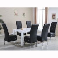 diamante high gloss dining table with 6 asam black chairs