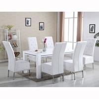 Diamante Dining Table In White High Gloss With 6 Asam Chairs
