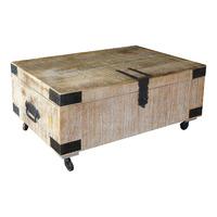 distressed polished mango chest on wheels