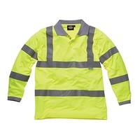 Dickies Mens Workwear Long Sleeved Hi Vis Polo Shirt Yellow SA22077Y