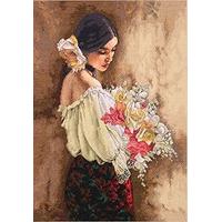 dimensions woman with bouquet gold counted cross stitch kit multi colo ...