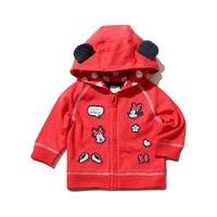 Disney baby girl cotton rich red long sleeve zip through Minnie Mouse character badge hooded sweater - Red