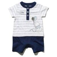Disney Newborn boy cotton rich navy Winnie The Pooh character mock top and shorts rompersuit - Navy