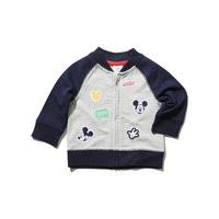 Disney baby boy cotton rich navy grey long sleeve zip through Mickey Mouse character badge sweater - Grey