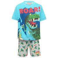 Dinosaur Roar boys cotton rich short sleeve T-Rex character print t-shirt and shorts pyjama set - Multicolour