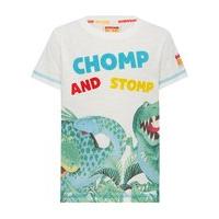 Dinosaur Roar boys character print short sleeve chomp and stomp munch and scrunch slogan t-shirt - White