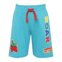 Dinosaur roar boys character blue cotton stretch waistband slogan applique knee length shorts - Blue