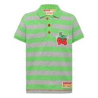 Dinosaur Roar boys short sleeve stripe print roar back slogan applique polo shirt G - Green