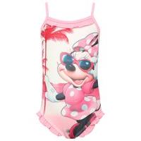 Disney girls pink Minnie Mouse character print frill trim polka dot print swimsuit - Pink