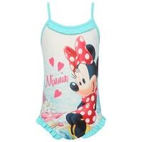Disney girls blue Minnie Mouse character print frill trim polka dot back swimsuit - Blue
