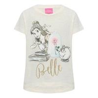 Disney girls cottton rich short sleeve crew neck Beauty And The Beast Belle character print t-shirt - Cream