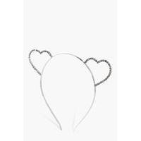 Diamante Heart Ears Headband - silver