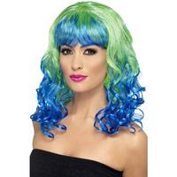 Divatastic Wig, Curly Green and Blue