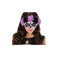 Dia De Los Muertos Sugar Skull Halloween Eye Mask With Purple And Black Roses