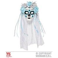 Dia De Los Meurtos Mask With Veil Azure & Silvery Roses Halloween Fancy Dress