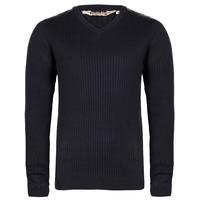 Dissident Julian navy leather shoulder v neck jumper