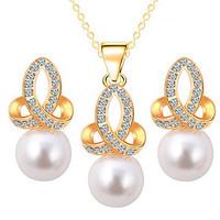 Diamond Imitation Pearl Alloy Earrings Necklace Set(1Set)