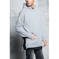 Distressed Zip-Hem Hoodie