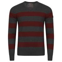 Dissident V-neck contrast stripe jumper in charcoal