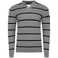 dissident v neck stripe jumper with t shirt insert in grey