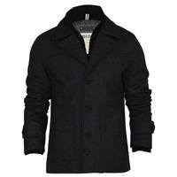 Dissident Men\'s Black Wool Mix Pea Coat