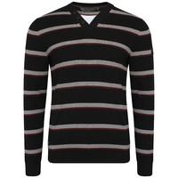 Dissident V-neck stripe jumper with t-shirt insert in black