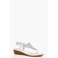 Diamante Toe Part Wedge - silver