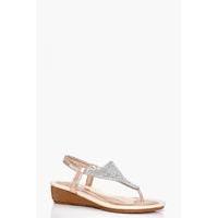 diamante toe part wedge rose gold