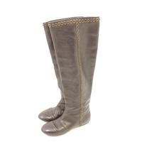 dior size uk 25 ink black leather knee boots with bronze circular chai ...