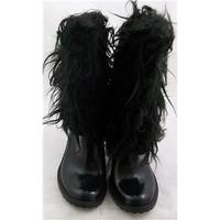 Diesel, size 3/36 black high heeled wellies with shaggy faux fur